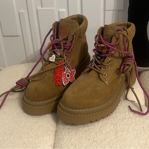 Aldo Brown Lug Sole Boots with Pink Accent Laces